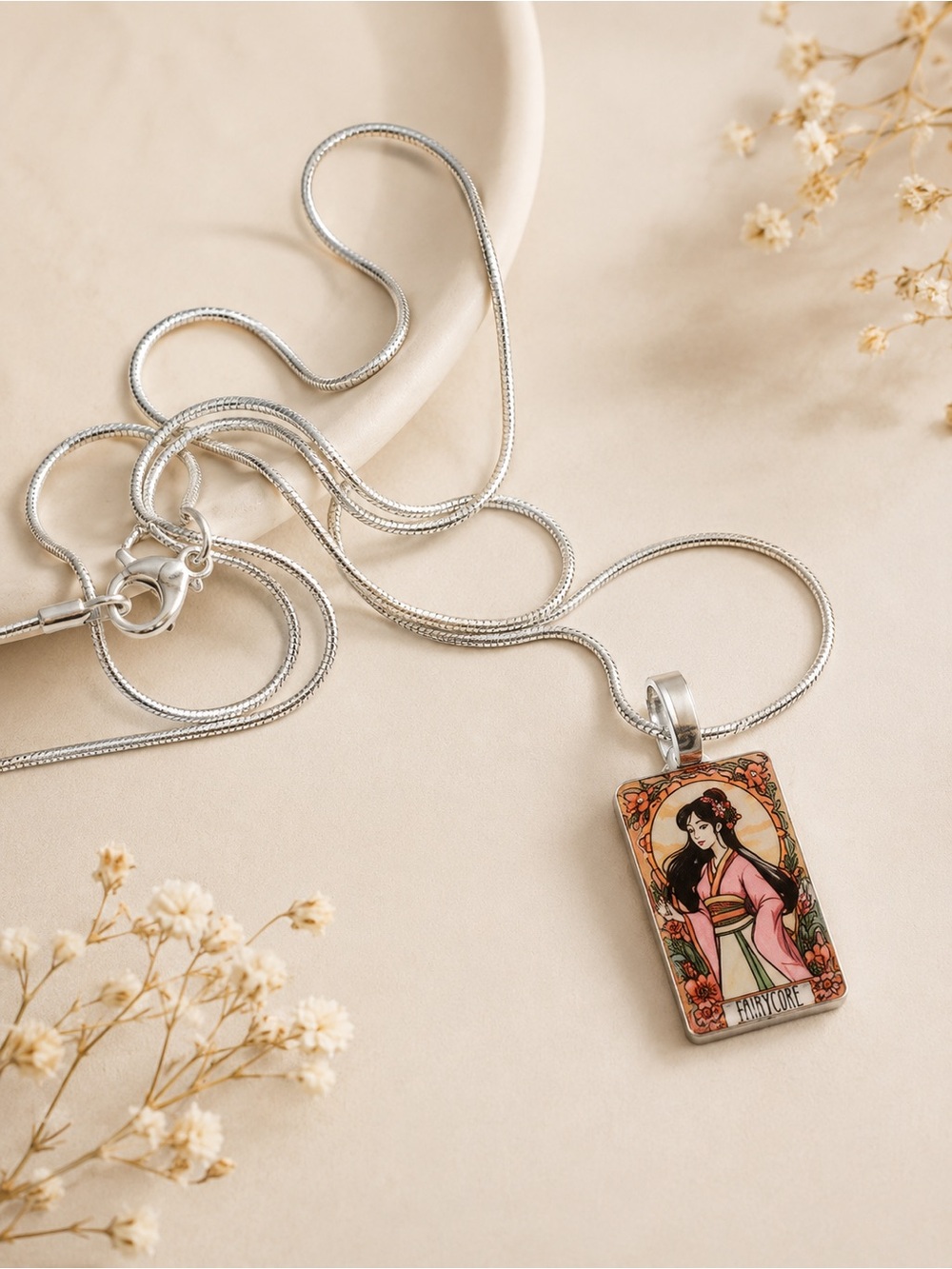 Disney Silver Necklace with Pink and Brown Charm